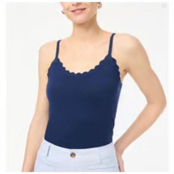 J Crew Women’s scalloped navy blue tank size small - Picture 1 of 5
